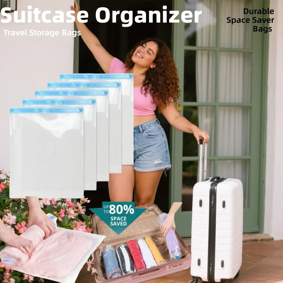 

5 Packs Roll-up Storage Bags, Travel Compression Bags Reusable Space Saver Bags Vacuum Storage Bags for Clothes Organizer