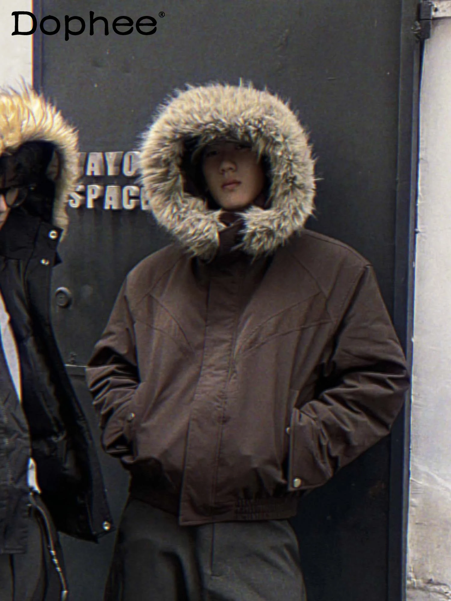 

American High Street Fashion Trendy Fur Collar Thickened Coat Loose Casual Zipper Warm Cotton Jacket Unisex