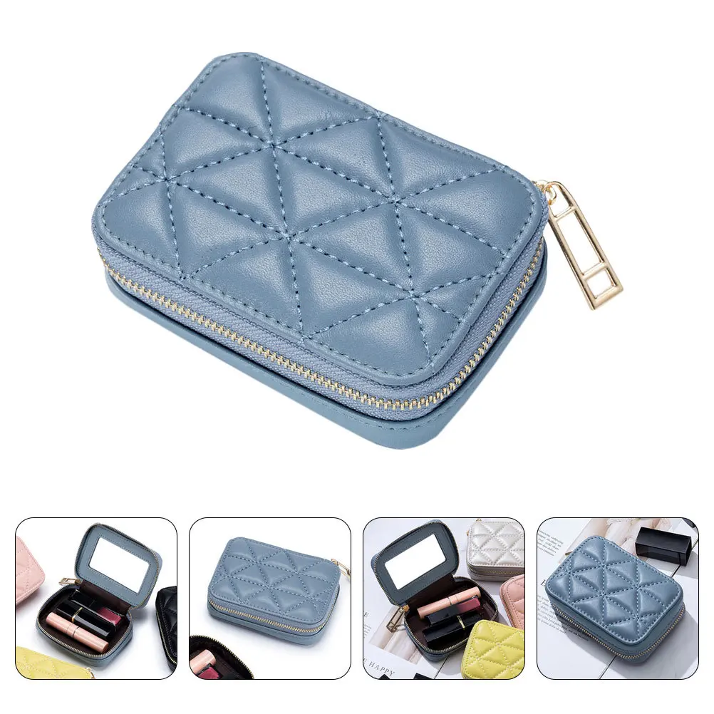 

Portable Lipstick Bag PU Storage Case Small Makeup Organizer Travel Pouch with Ultra-Light Mirror Lipstick Bag