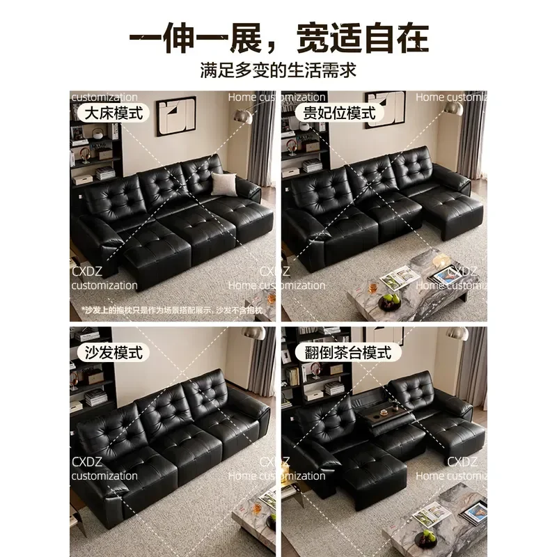 Retro Style Multifunctional Electric Sofa Bed Living Room 2026 New First Layer Cowhide Leather Sofa