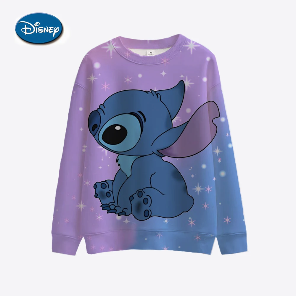 Ladies\' Disney Stitch printed sweatshirt, spring and autumn round neck pullover, Korean loose fitting clothing, retro Harajuku K