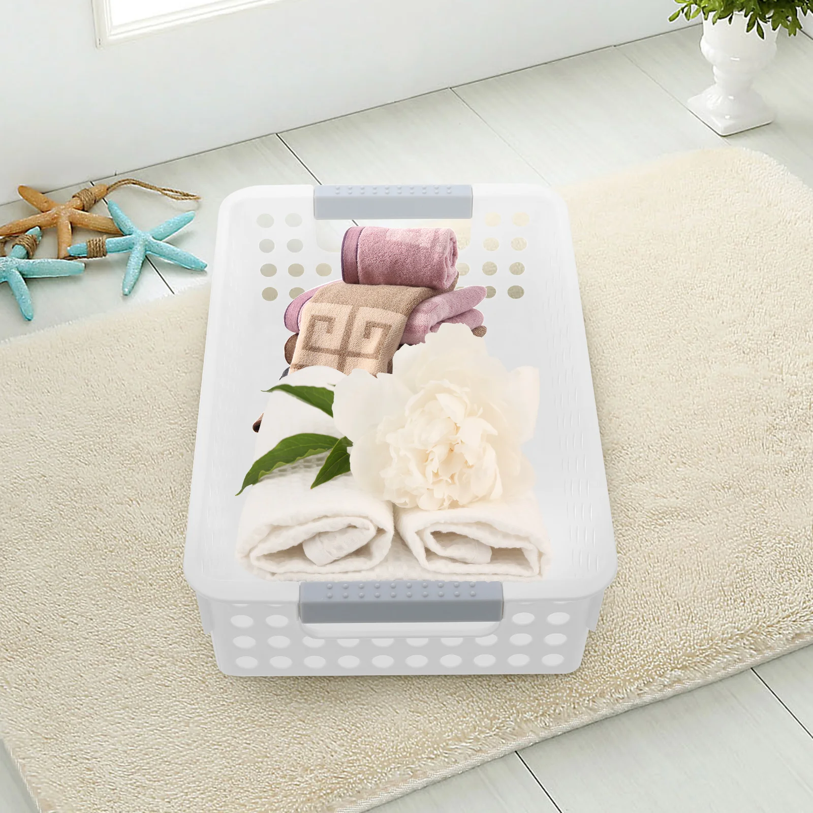 

5Pcs Hollow Plastic Rectangular Storage Baskets Smooth Edges Desktop Sundries Organizer Multipurpose Storage Holder for Home