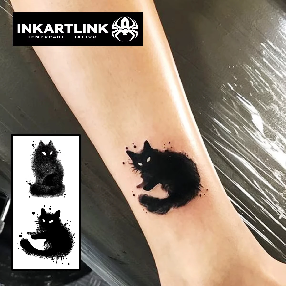 ملصقات وشم لطيفة على شكل حيوان القطط باللون الحبر الداكن، مقاومة للماء للنساء، تدوم طويلاً ومضادة للواقع، على الطراز الصيني المرسوم يدويًا،
