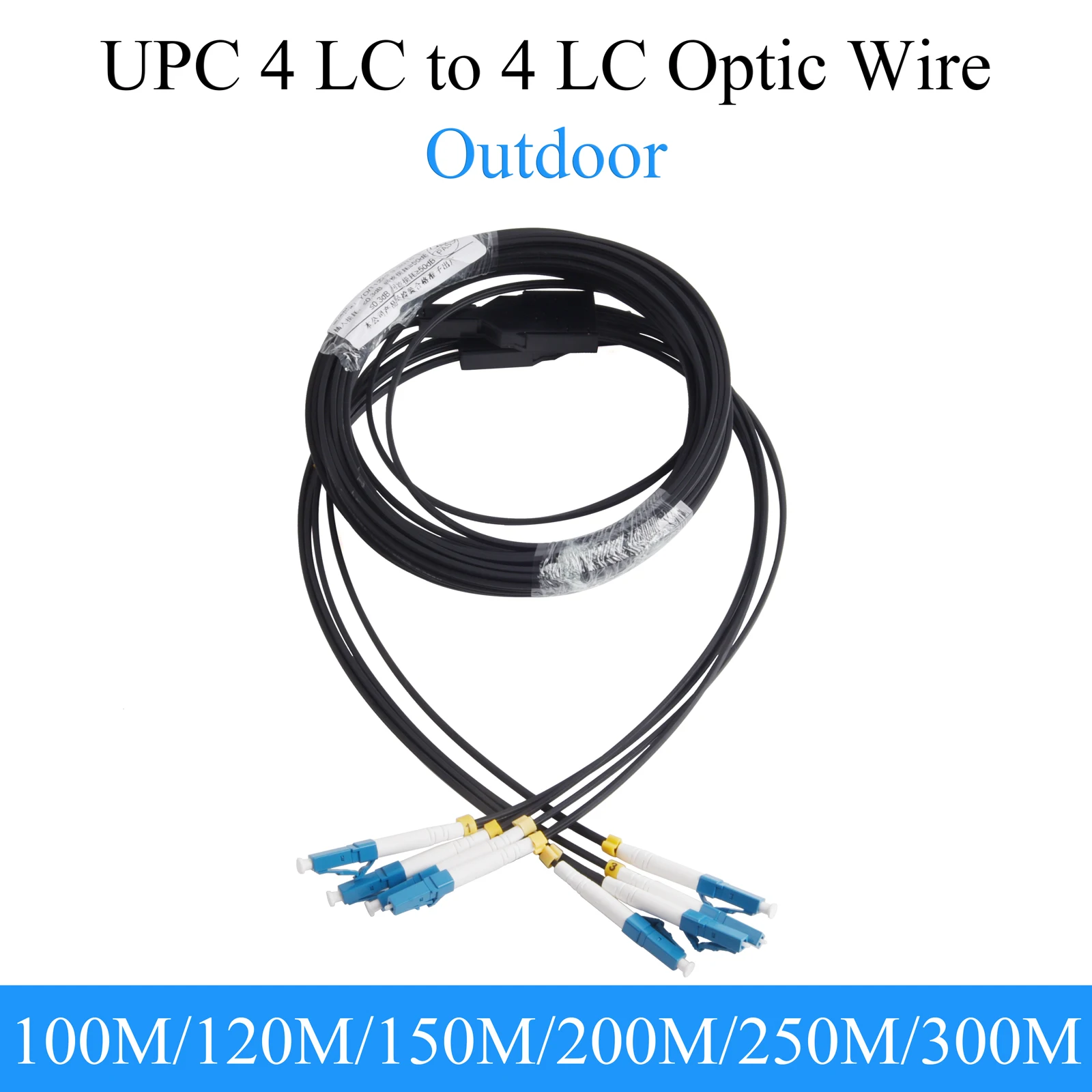 Fiber Optic Extension Wire UPC 4 LC to 4 LC Single-mode 4-core Outdoor Convert Line 100M/120M/150M/200M/250M/300M Optical Cable