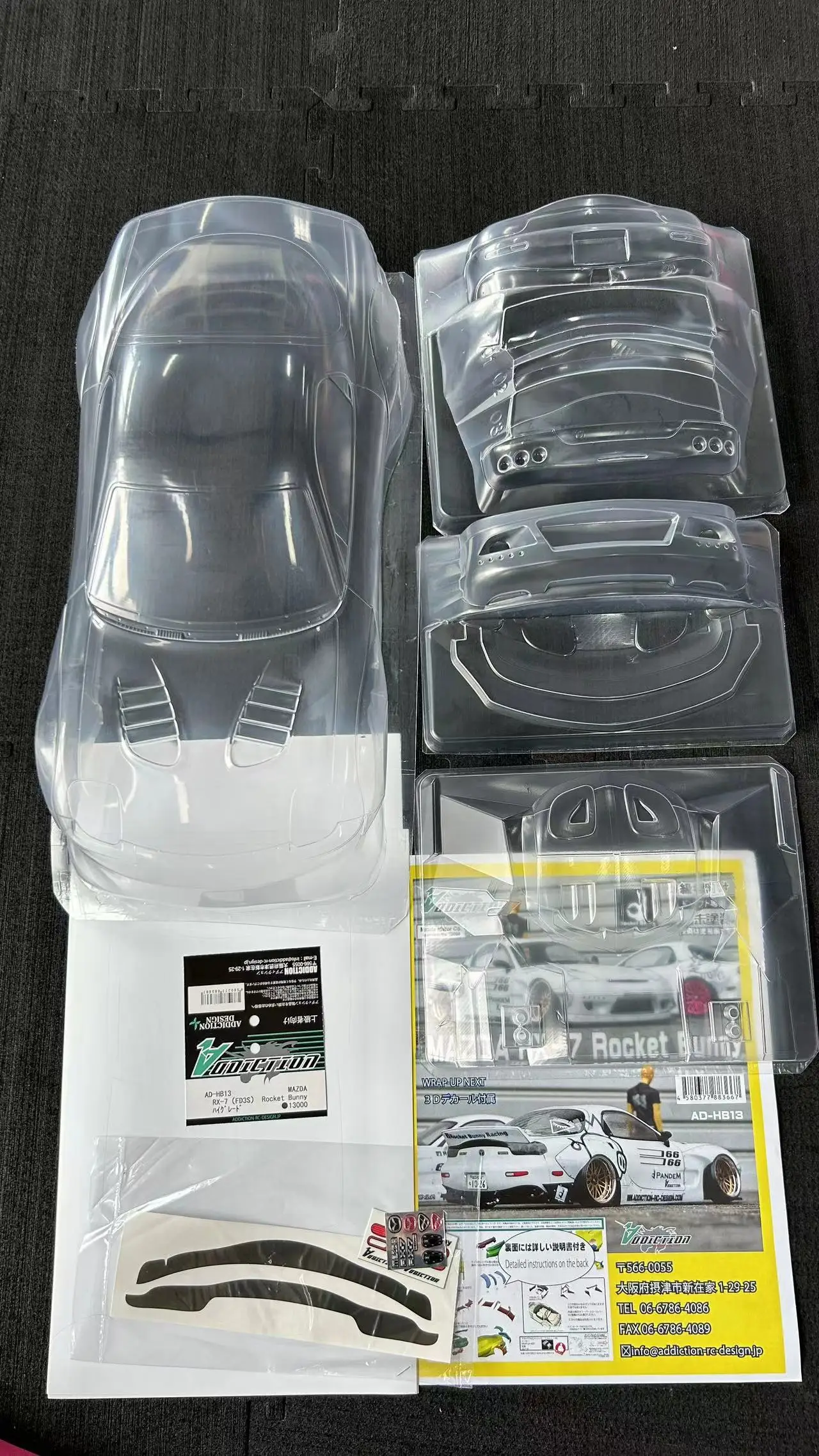 Addiction Ma*da Rx7 Rocket Bunny 1/10RC drift case AD-HB13 CLEAR BODY