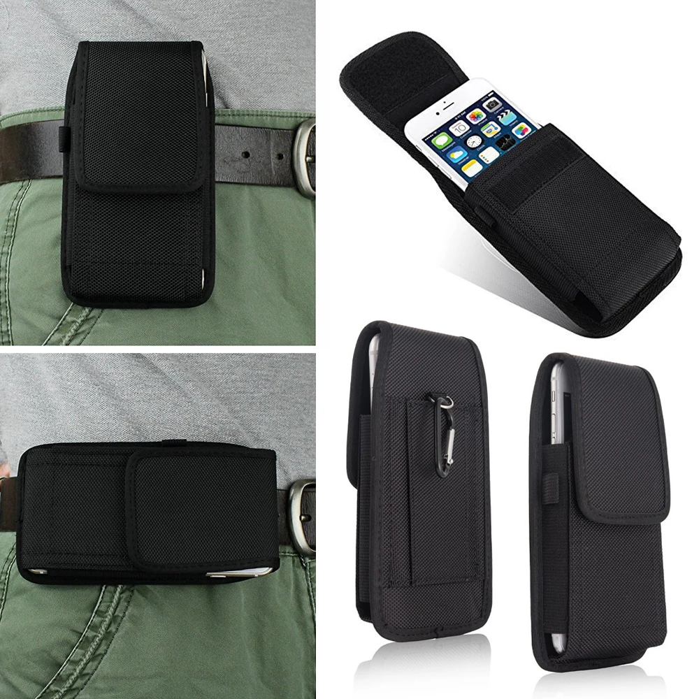 

Unisex Black Canvas Mobile Phone Waist Bags 13.5x7.5x2.5cm XR Hook Loop Holster Pouch Belt Waist Bag Cover for Samsung Case