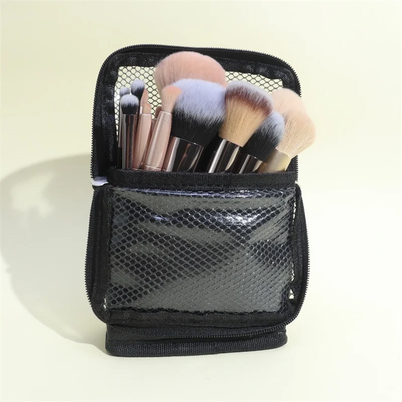 Makeup Brush Bucket Bag Stand Cosmetic Bag Net Zipper Makeup Brushes Storage Case Makeup Artists Foldable Cosmetic Tool Bags