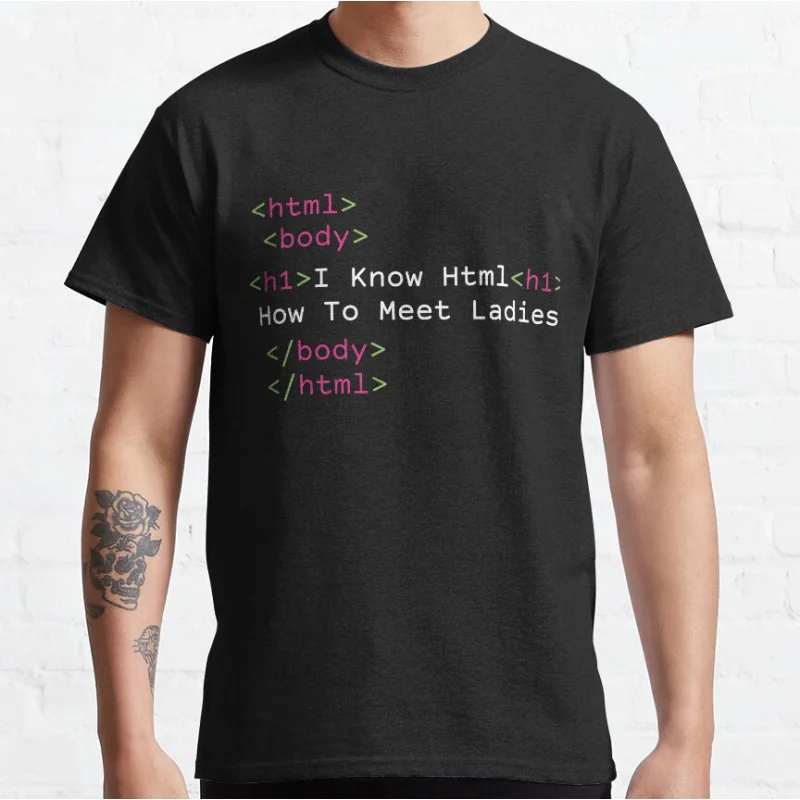 

Cool Design I know HTML Web developer Gift t shirt for programmer Funny Coder Graphic clothes 100% cotton print All size Tops