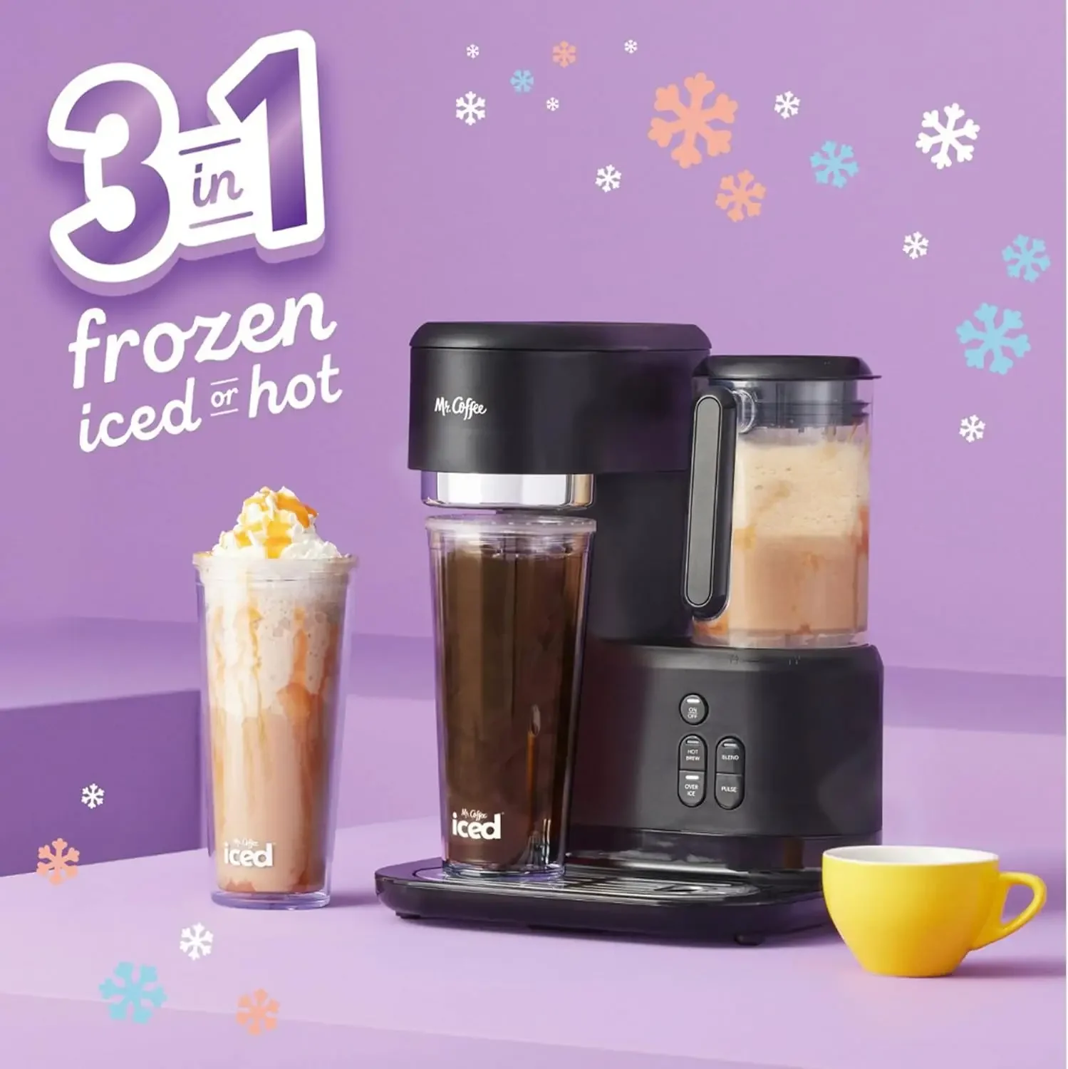 Coffee 3-in-1 Single-Serve Iced and Hot Coffee/Tea Maker with Blender with Reusable Filter, Scoop, Recipe Book, 2 Tumblers,