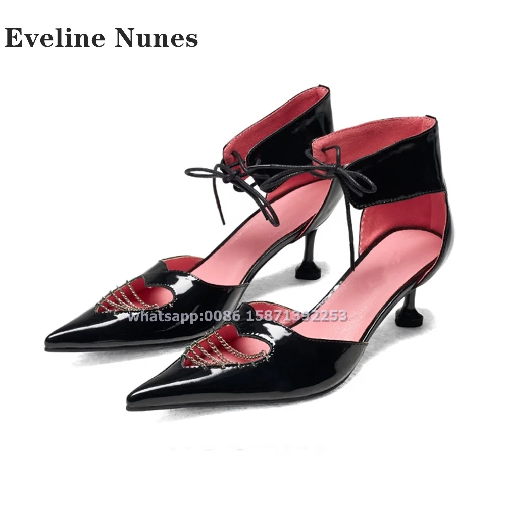 

Heart Hollow Metal Chain Pumps Pointed Toe Wine-Glass Side Air Cross Tied Mixed Colors Sandals Sexy Cool Shoes 2024 Newest Party