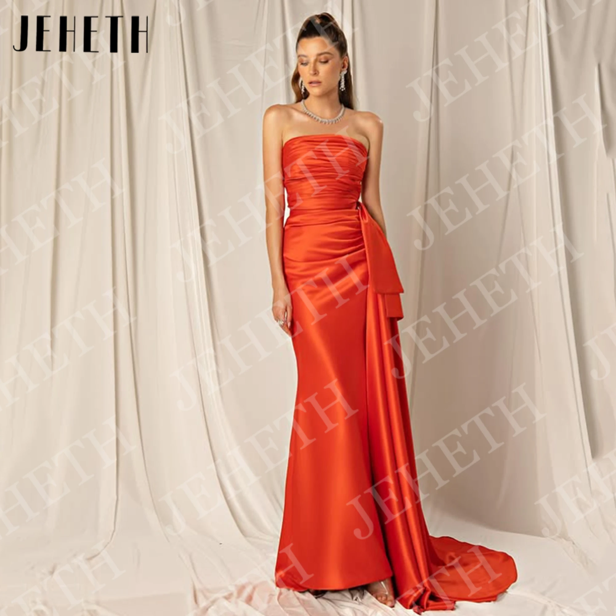 

JEHETH Mermaid Simple Evening Dresses Sexy Strapless Prom Gowns Sleeveless Party Dress Customized vestidos de fiesta elegantes