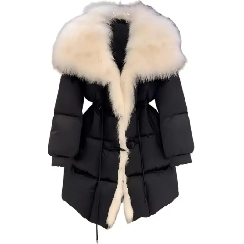 Women\'s Faux Fur Collar Coat, Loose Single Breasted Cotton Jacket, Thick, Warm Female Clothing,Korean , New, Winter, 2024