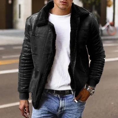 Fleece Faux Fur Integrated Top Winter Warm Jacket Jacket Men's Coat