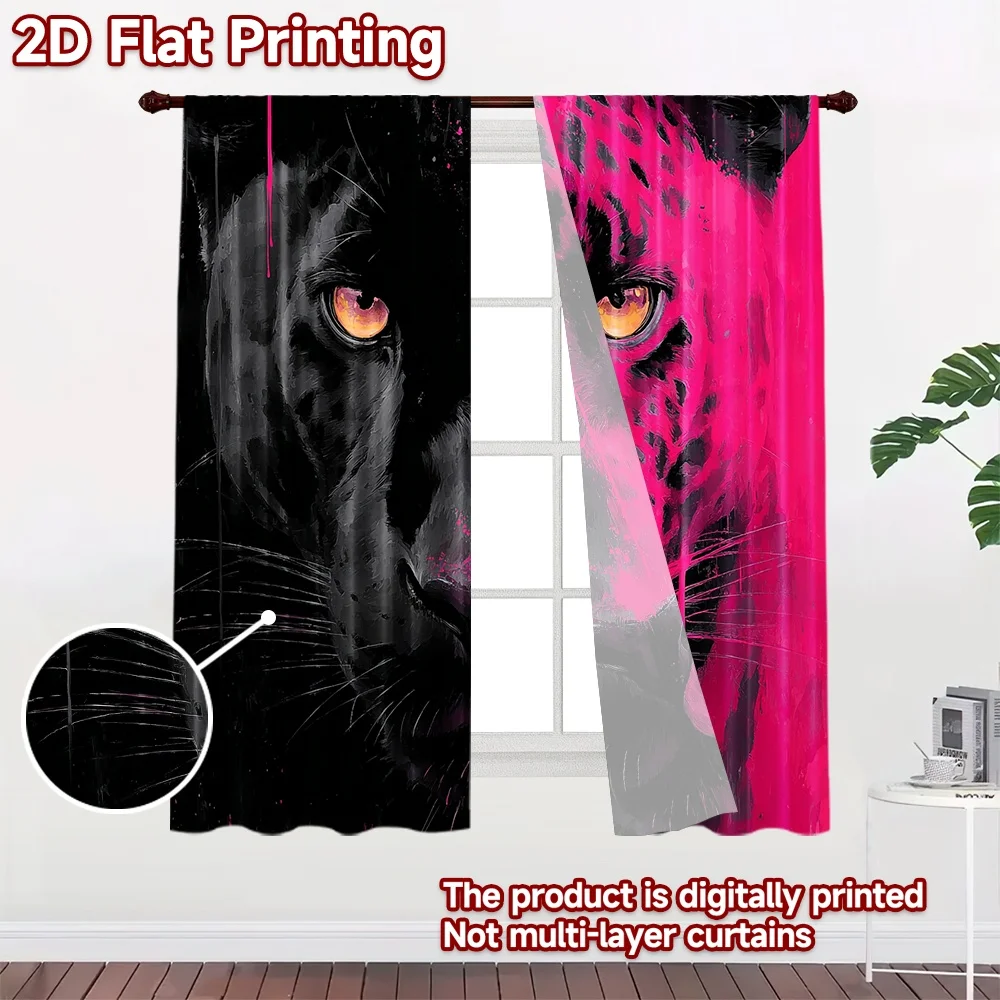 2D flat printing 2pcs Curtain Curtains Pink Panther Portrait Digital Printed Polyester Drapes Birthday Party for Home Decor for