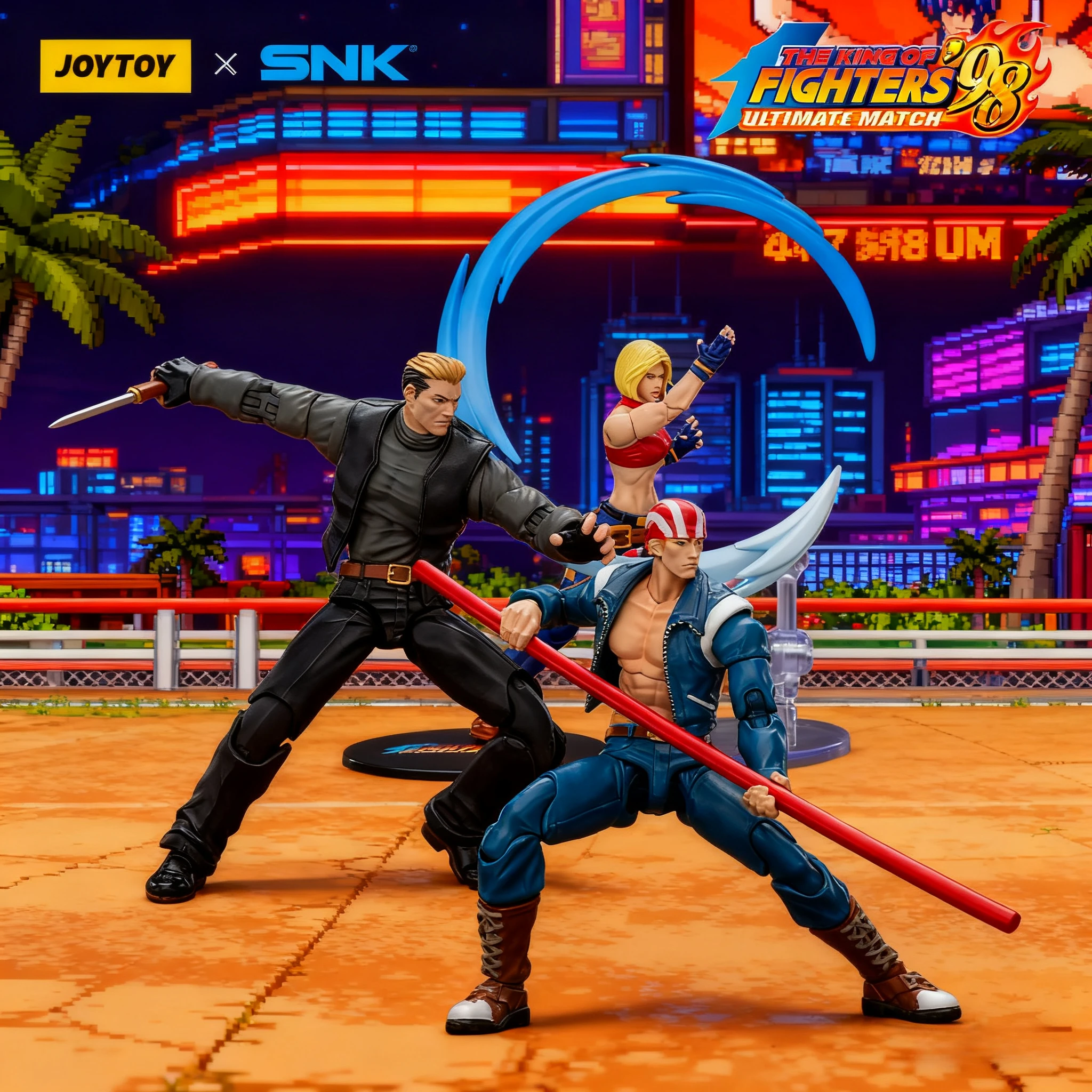 

JOYTOY 1/18 Action Figures SNK X KOF '98UM '97 Special Team Ryuji Yamazaki Billy Kane Blue Mary 3pcs Collectible Toy Model Gift