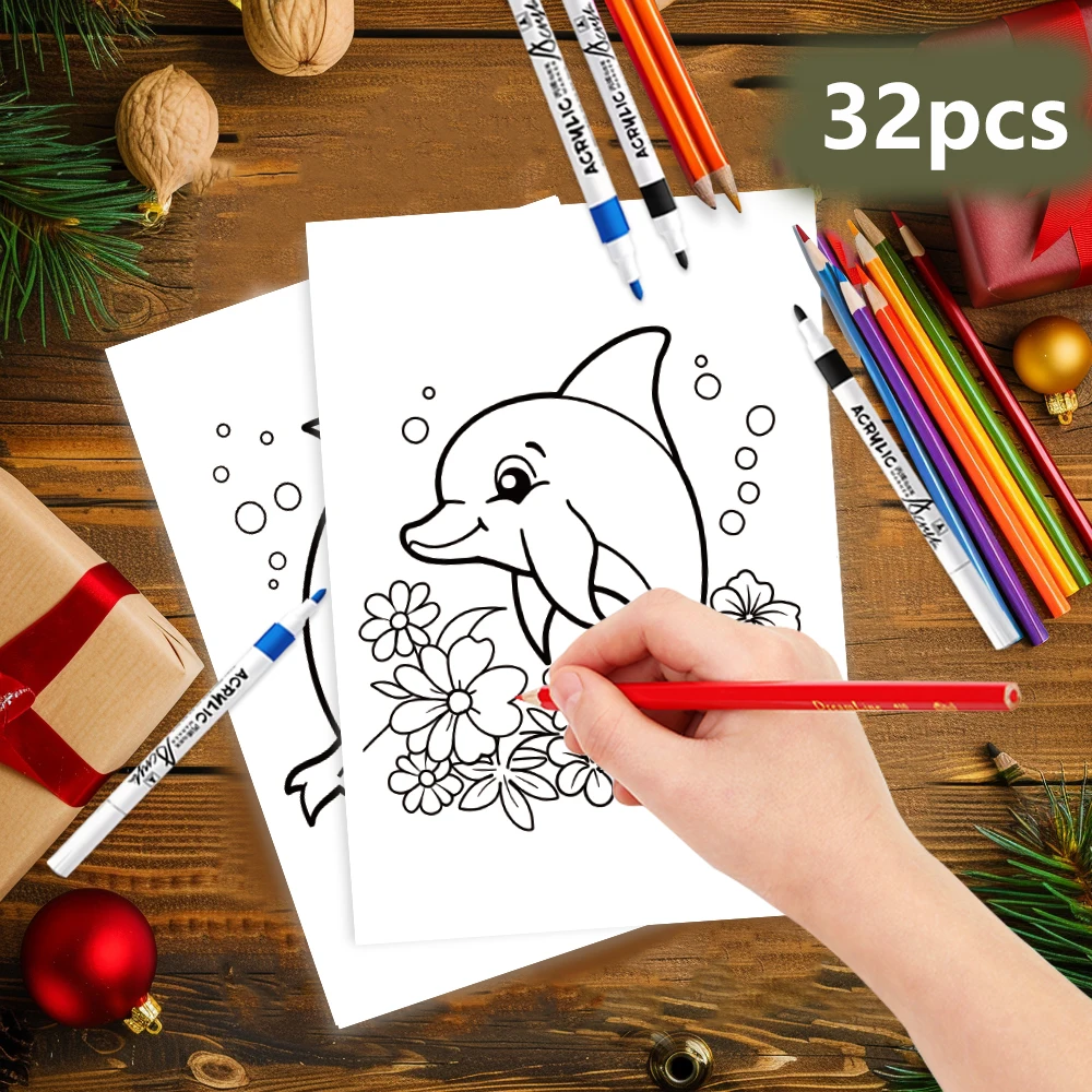 32 Stück, Malkarten für Delphin-Doodle, Postkarten, DIY-Malkarten, Geburtstagsgeschenke, Back to School Supplies, Weihnachtsgeschenke