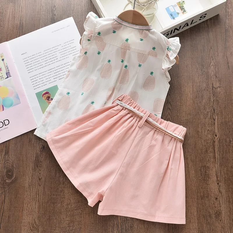 Children Clothes Suits Summer Girls Green Clothing Kids Pineapple Children Clothing Girl Clothes +Short Pant 2pcs Set