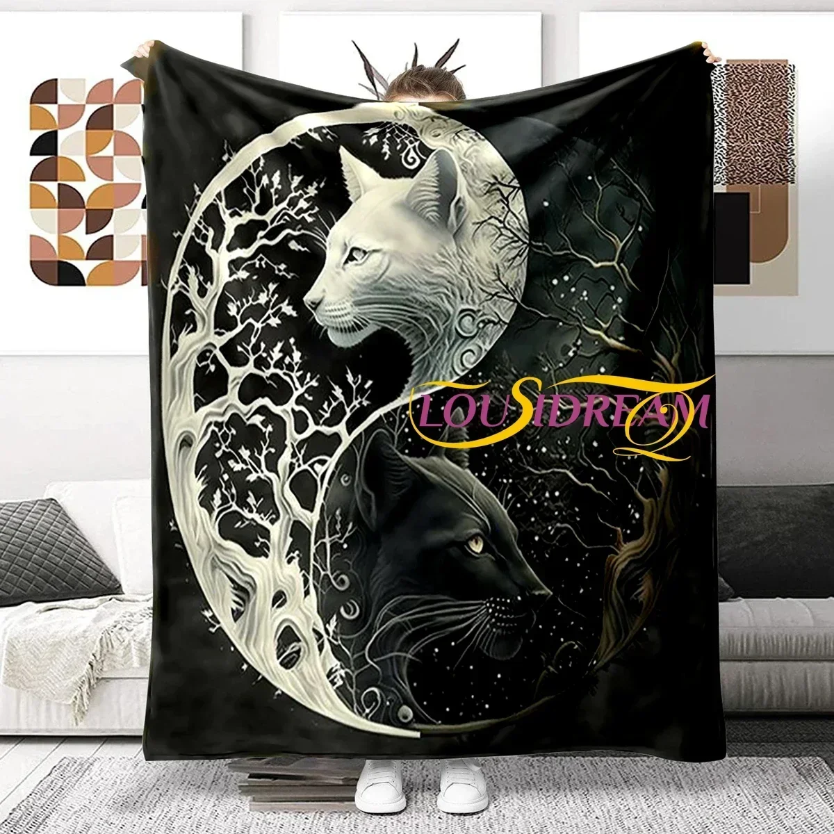 

3D Animal Yin Yang Eight Trigrams Tiger Wolf Flannel Blanket Super Soft Fleece Throw Blankets for Bedroom Couch Sofa Gift