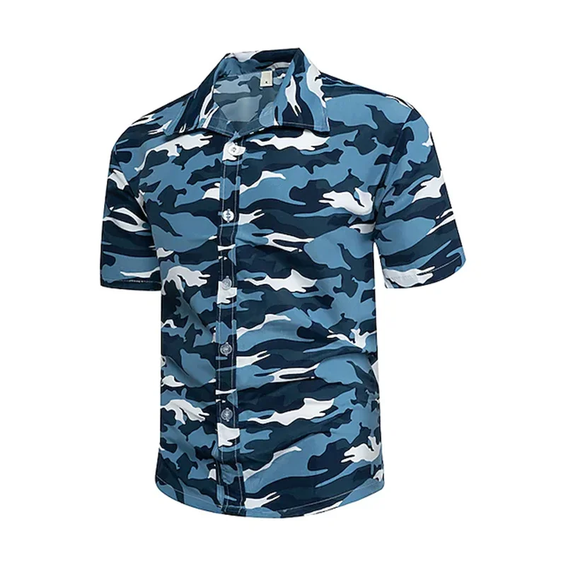 2023 loose breathable 3D printing men's shirt Hawaiian shirt button summer shirt beach blue/white short sleeve oversized 5XL