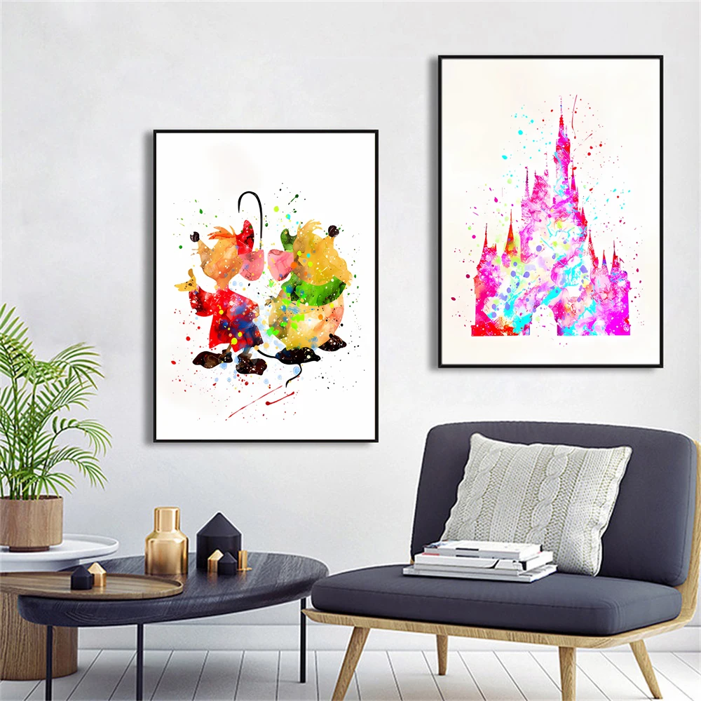 MINISO Disney Princess Canvas Poster Cinderella Wall Art Print Watercolor Art Canvas Painting For Nursery Baby Room Decor