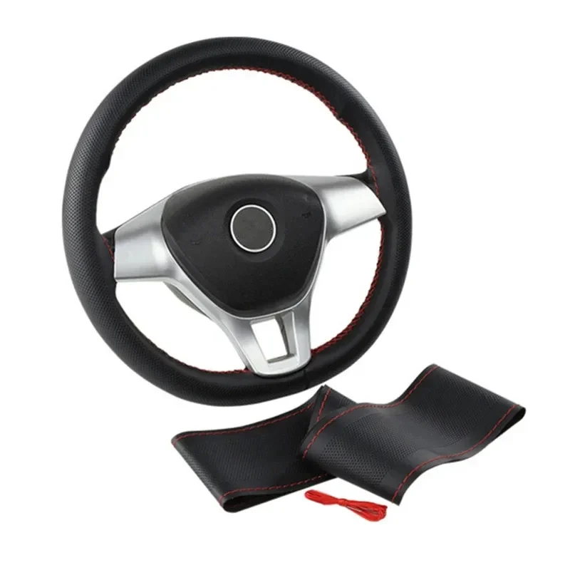 38cm Steering Wheel Covers Microfiber Leather Braid On The steering-wheel Of Car With Needle and Thread Interior Accessories