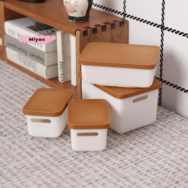 4 قطعة حقيبة تخزين مصغرة مع غطاء ل 1/12 دمية صندوق تخزين المواد الغذائية نموذج بيت الدمية اكسسوارات لعبة