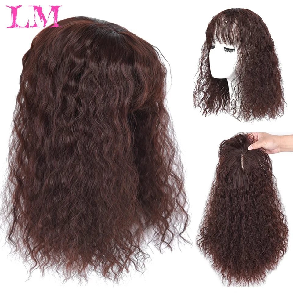 LM Curly Topper Hair With Bangs Adding Hair Pieces Invisible Clips In Wig Pieces Toupee Wiglet Increasing Human Hair Volume