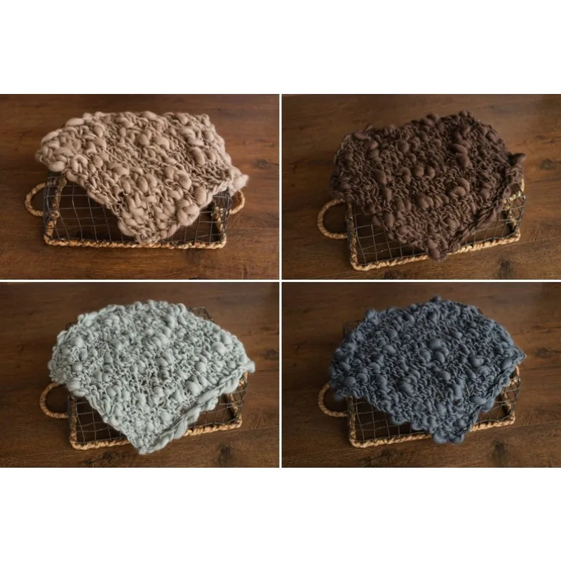 Gruby Koc Dziecięcy z Wełny Merino - Pleciony Wełniany Rekwizyt do Zdjęć Noworodkowych do Otulania i Dekoracji Pokoju Dziecięcego. Rekwizyty do fotografii noworodkowej.