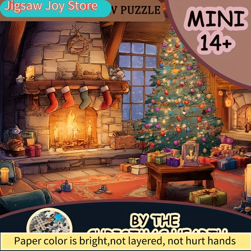 1 Box  Mini Paper Puzzles for Adults: "By the Christmas Hearth" or for party Games & Activities, 38x26cm (15x10.24 inches), To