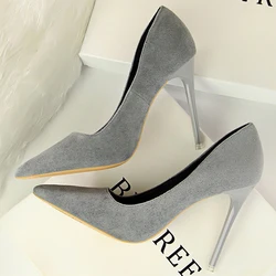 BIGTREE Shoes Classic High Heels Woman Pumps Sexy Office Shoes Stiletto Heels Fashion Large Size Women Heels Pumps Grey Green