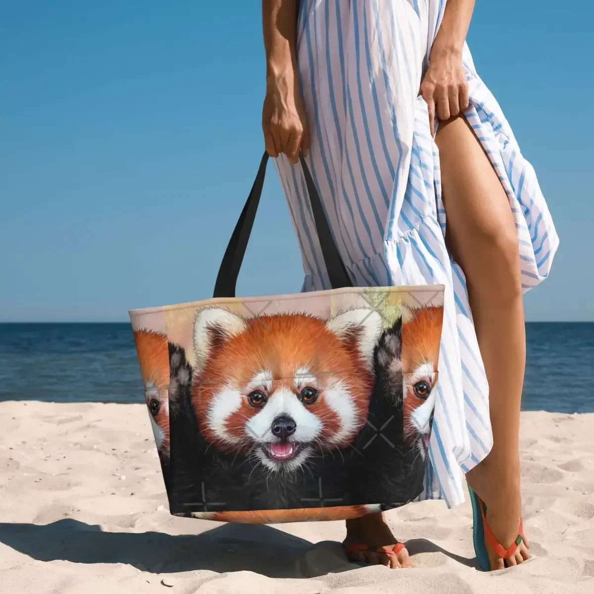 Red Panda Painting Beach Travel Bag, Tote Bag Retro Large Capacity Sports Birthday Gift Multi-Style Pattern