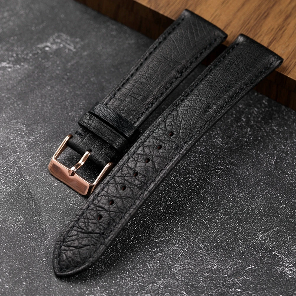 Handmade South African Ostrich Leather Black Strap 18 19 20 21 22MM Vintage Leather Bracelet Men Bracelet Height Leather