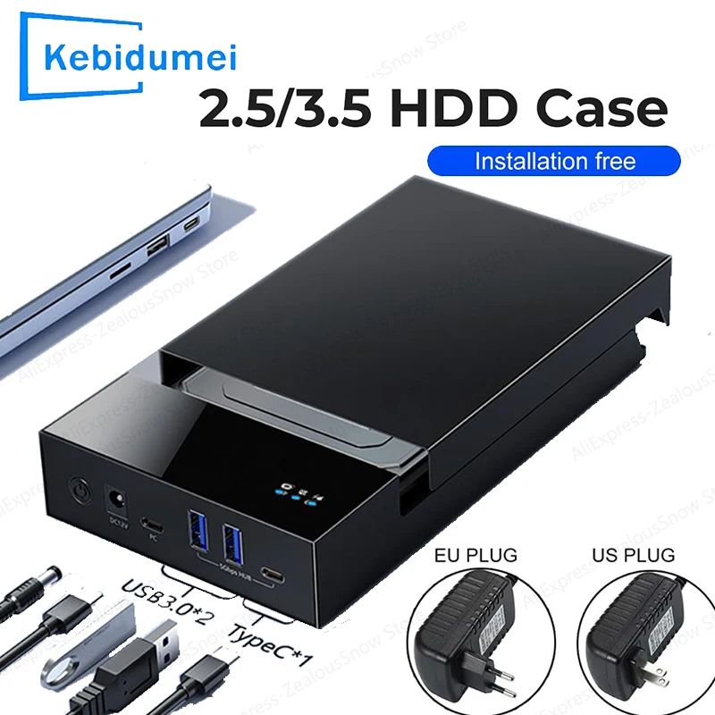

2.5/3.5 SATA HDD Enclosure USB3.0 HUB External Hard Drive Reader support 20TB TYPE C TO SATA Adapter HDD case With 12V Power