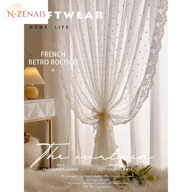 

Custom Size！European White Lace Embroidered Lace Translucent Gauze Romantic and Fantasy Curtains for Living Dining Room Bedroom