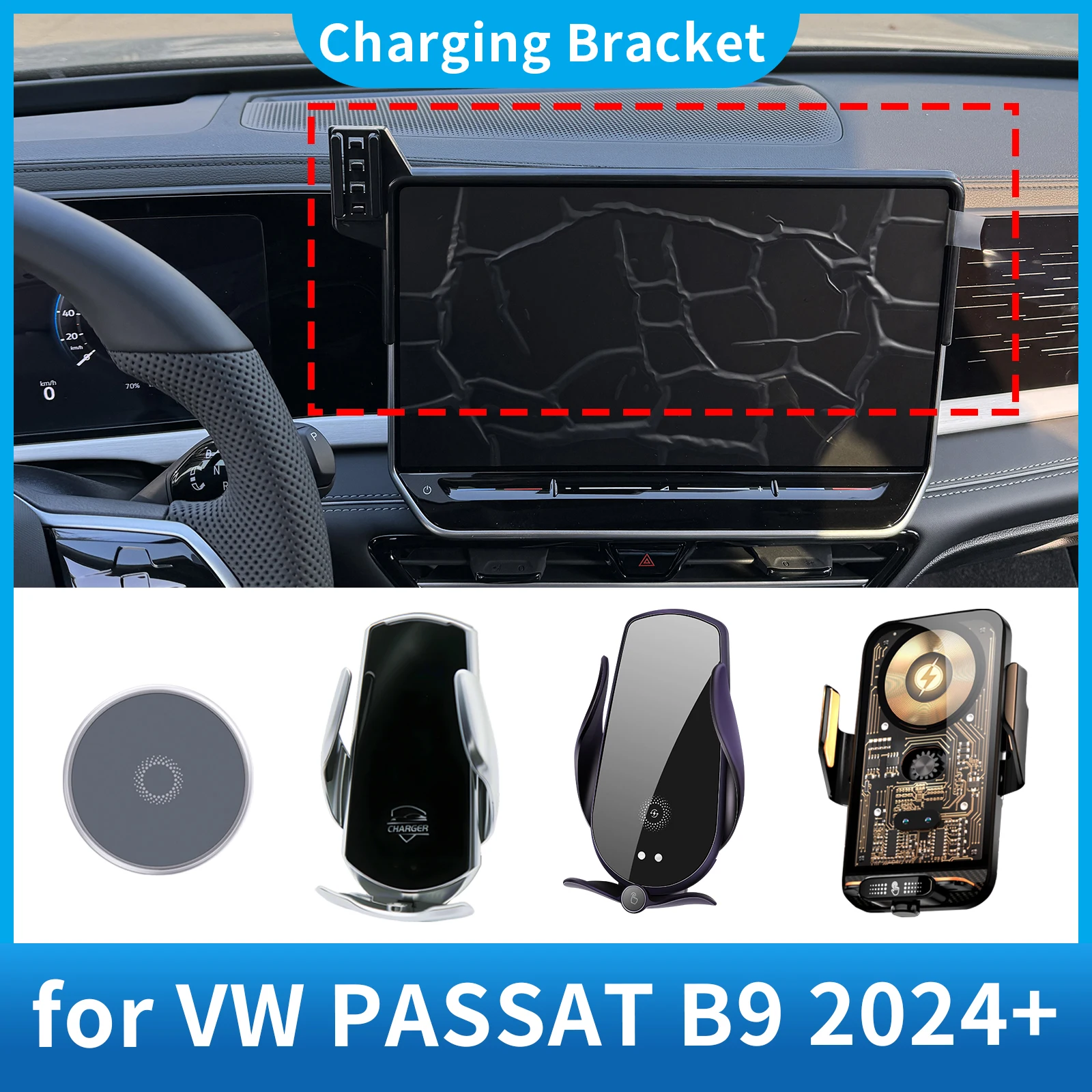 

Car Phone Holder for Volkswagen VW Passat B9 (12.9inch) 2024 2025 Screen Navigation GPS Bracket Base Accessories Charging