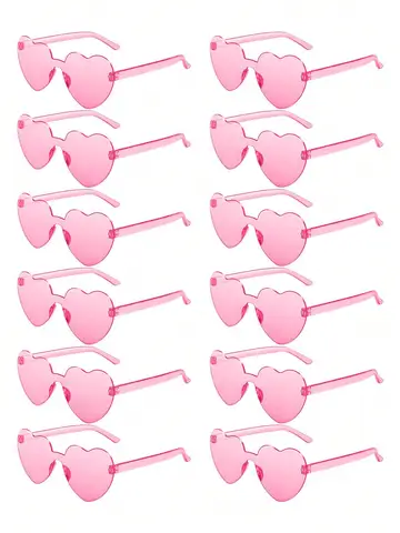 12 Pairs Candy Color rimless Heart-Shaped Party Glasses Fun Decorative Heart Glasses for Women and Men Party Gifts