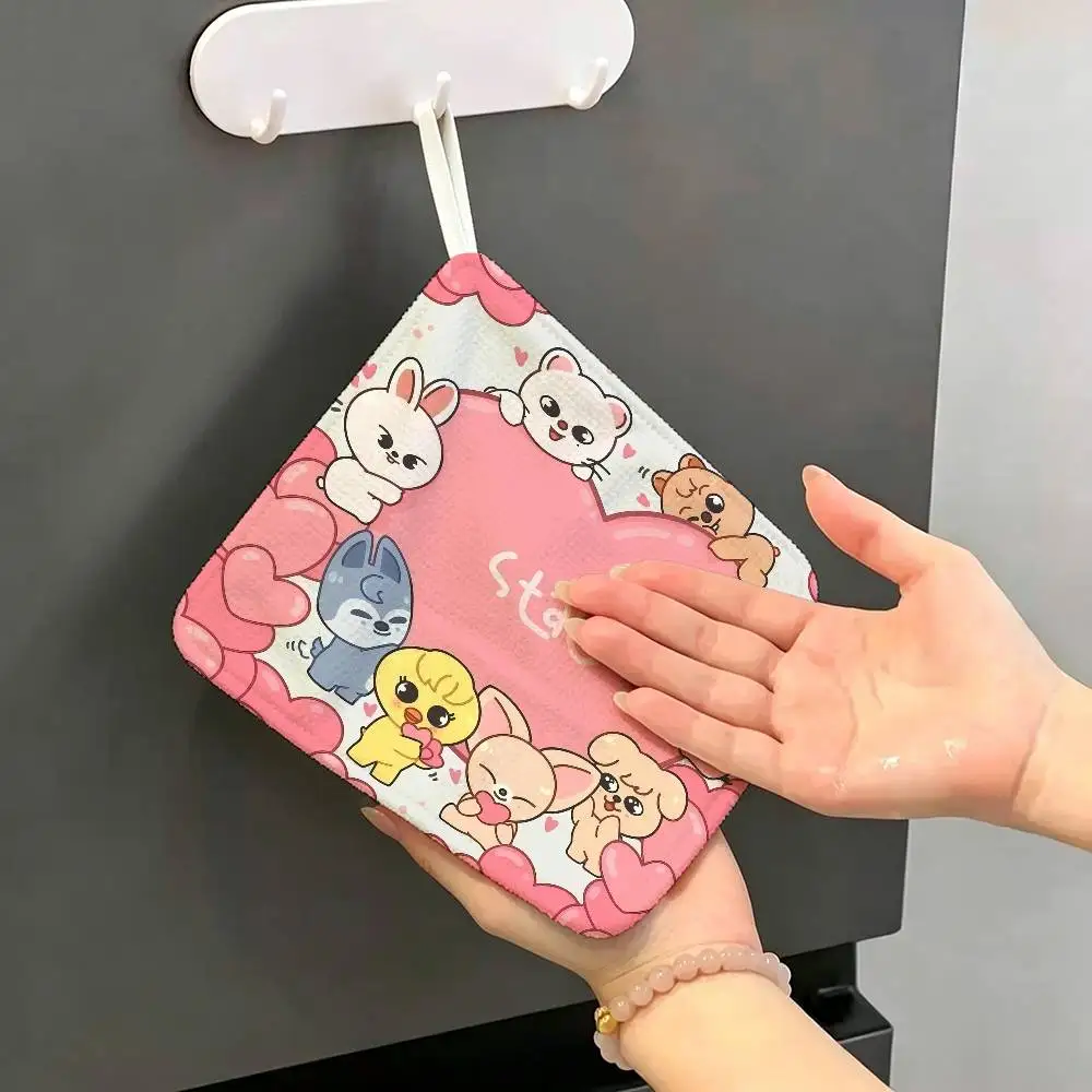 Kpop Group S-Stray K-Kids Hanging Design Hand Wiping Towel, Polyester Cotton Fabric, Universal for Bathroom Kitchen