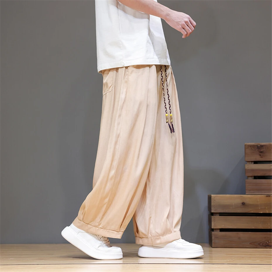 Large Size Harem Pant Mens Summer Thin Vintage Casual Trousers Men Harajuku Chinese Style Baggy Ankle Length Pants Male