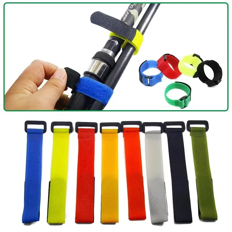10Pcs Reusable Fishing Rod Tie Magic Tape Bands Belt Straps Fish Accessories Suspenders Fastener Hook Loop Cable Cord Ties Belt