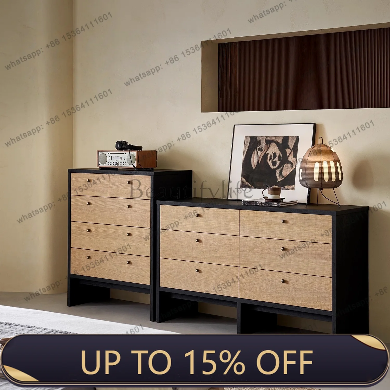 Hot Nordic wabi-sandy wind solid wood, locker modern simplicity, storage side cabinet