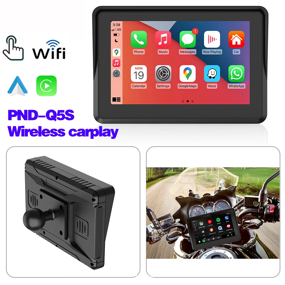 

Stereo For Motorbike Potable Wireless CarPlay Android Auto Monitor Bluetooth 5" Device Waterproof Touch Screen For Motorcycle