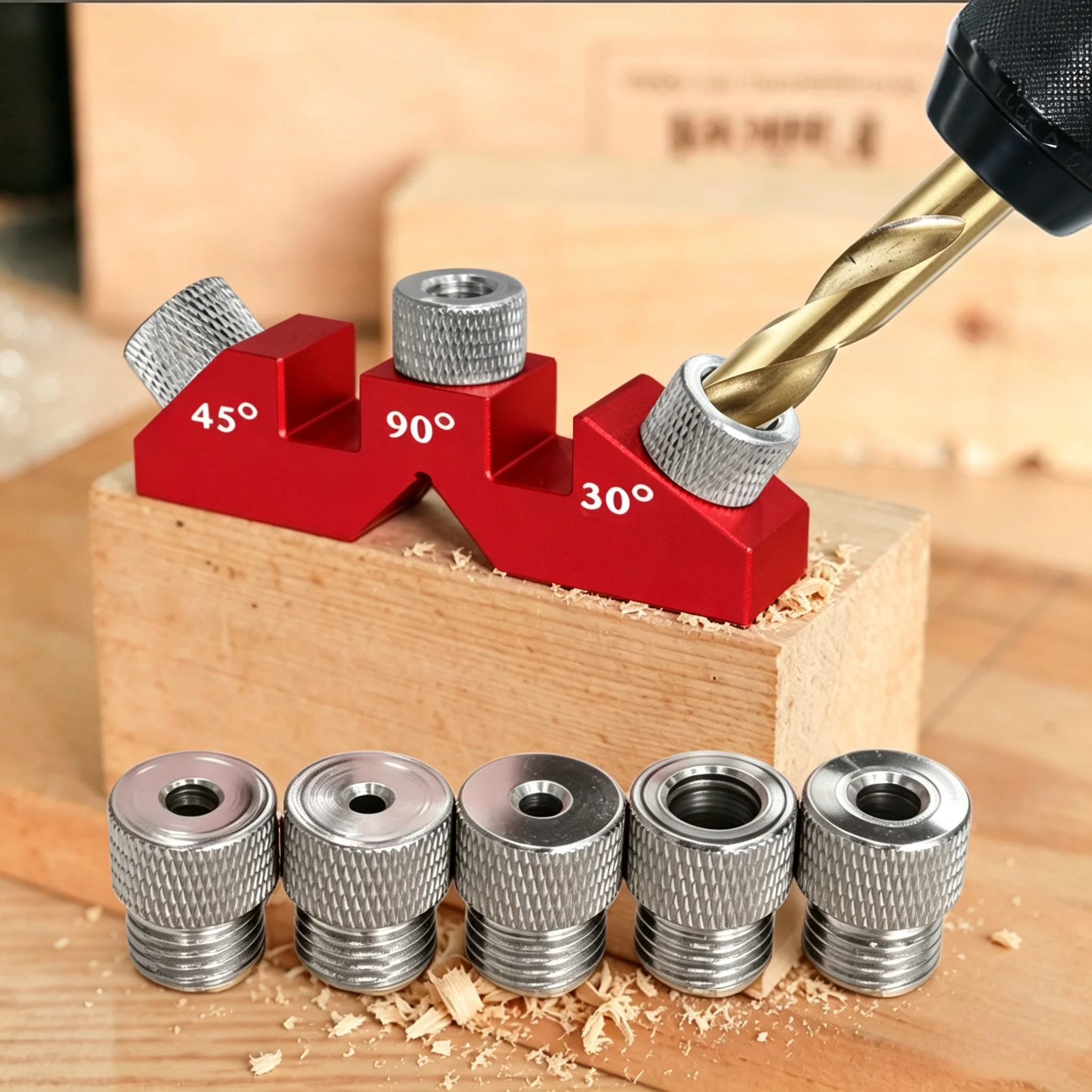Holzbearbeitungs-Mehrwinkel-Bohrschablone 30/45/90 ° Lochstanzer mit 8 Bohrbuchsen, vertikaler Schrägbolzenbohrer für Holz, DIY – Detail 1