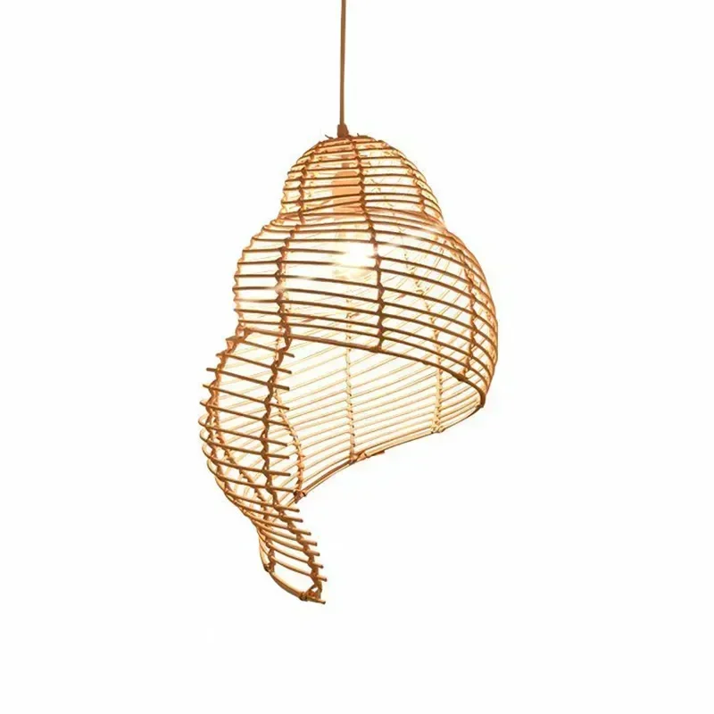 Artesanal criativo bambu lâmpada pingente, sudeste asiático, tons de vime, luzes led para estudo e pastorais, forma de caracol do mar, e27