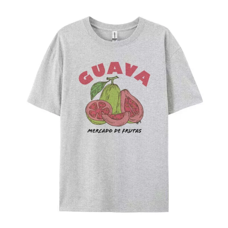 Guava Gedruckt Frauen Mode Tops Nette Exotische Obst Graphic Tee Kurzarm Ästhetische Cottagecore T-Shirt Weibliche Vintage Kleidung
