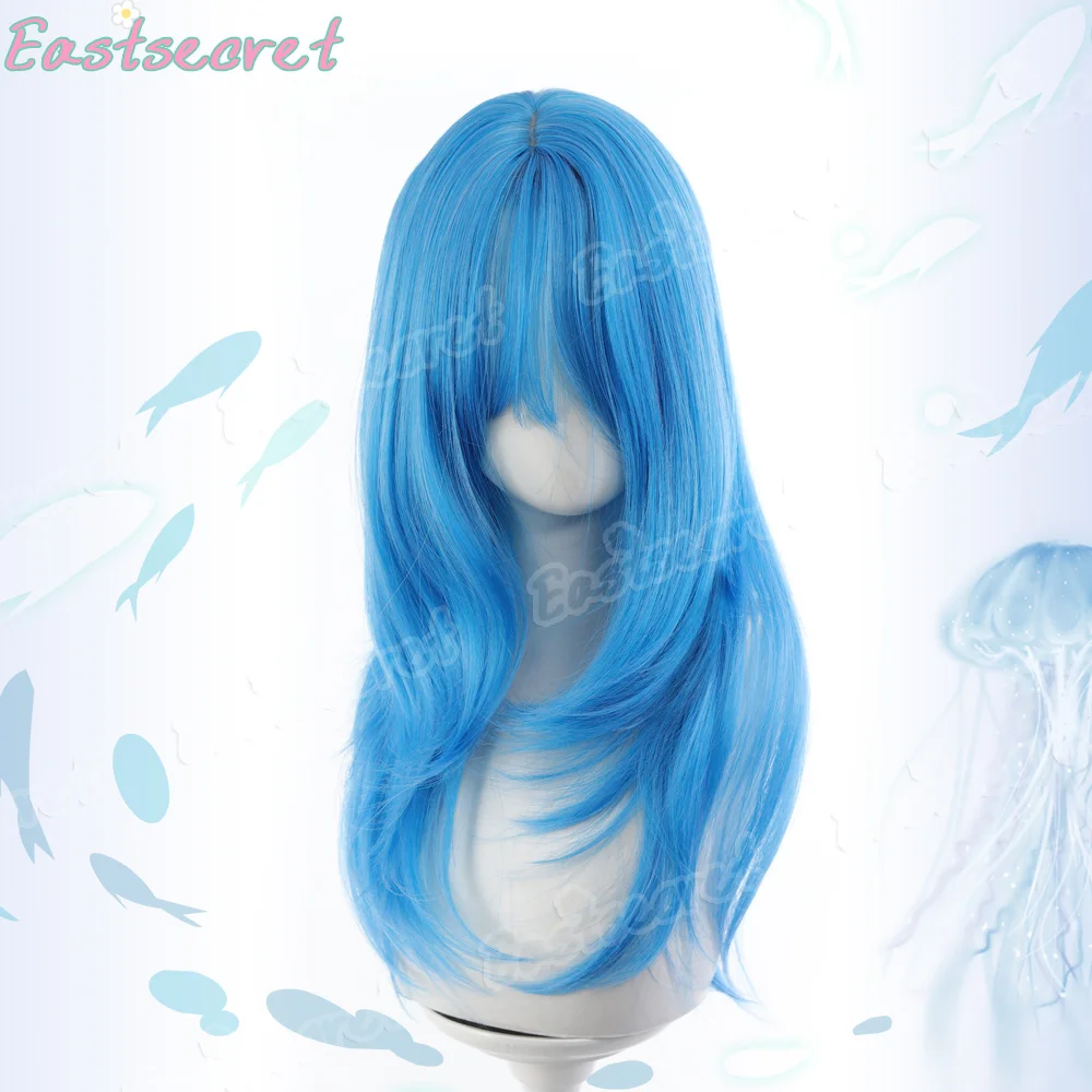 Wig Synthetic Blue Female Long Hair Lolita Magic Girl Cosplay Straight Hair Set for Halloween Use Wig
