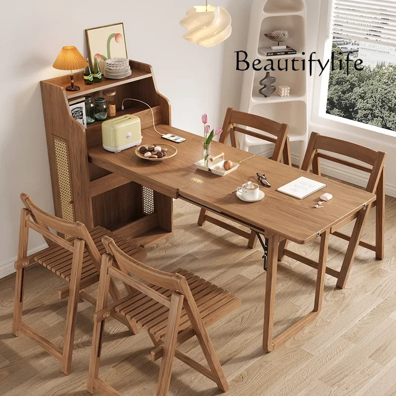 N44 Retractable folding dining table Modern simple household small apartment storage side cabinet Multifunctional dining table S