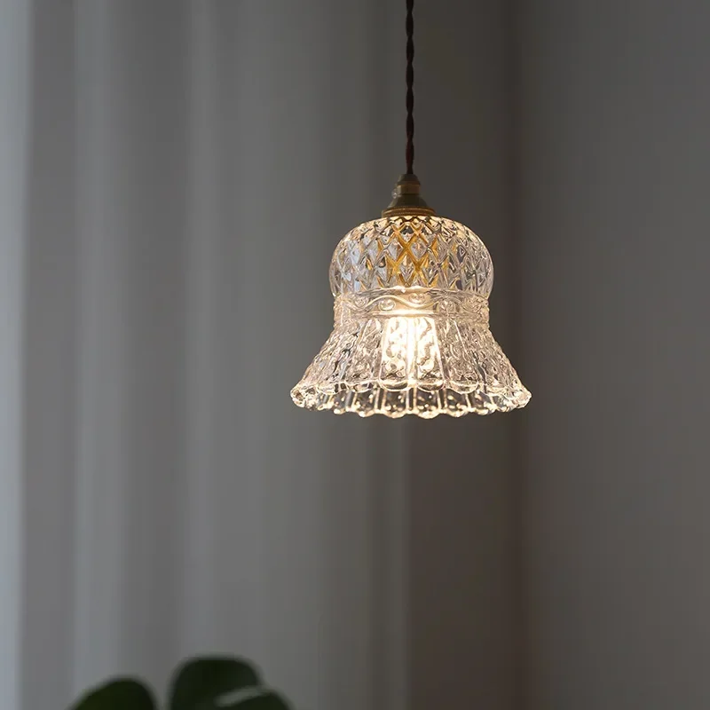 French Retro Bedside Pendant Lamp Homestay Cloakroom Bathroom Glass Pendant Lamps