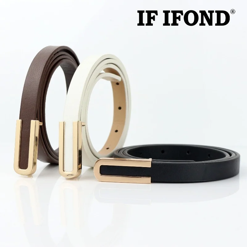 IF IFOND Fashionable Versatile and Unique Slim Women’s Leather Belt—Korean-Style Minimalist Elegant White Suit Belt