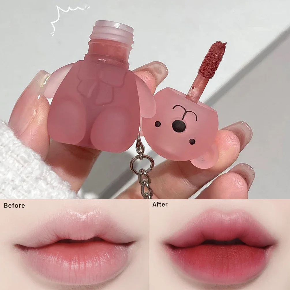 Waterdichte Schattige Beer Sleutelhanger Lipgloss Lip Modder Langdurige Antiaanbaklaag Cup Matte Nude Rood Bruine Lip Glazuur Tint Koreaanse Cosmetica