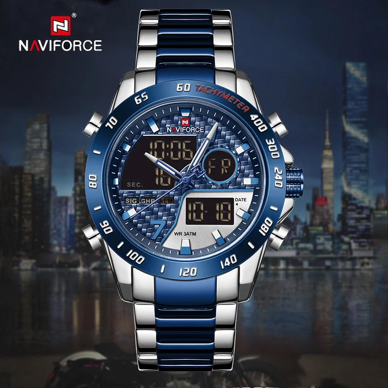 

NAVIFORCE Элитный бренд мужские наручные часы военные цифровые спортивные часы для мужчин стальной ремешок кварцевые часы мужской Relogio Masculino